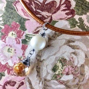 Faceted Topaz and Pearl Pendant on Copper Leather